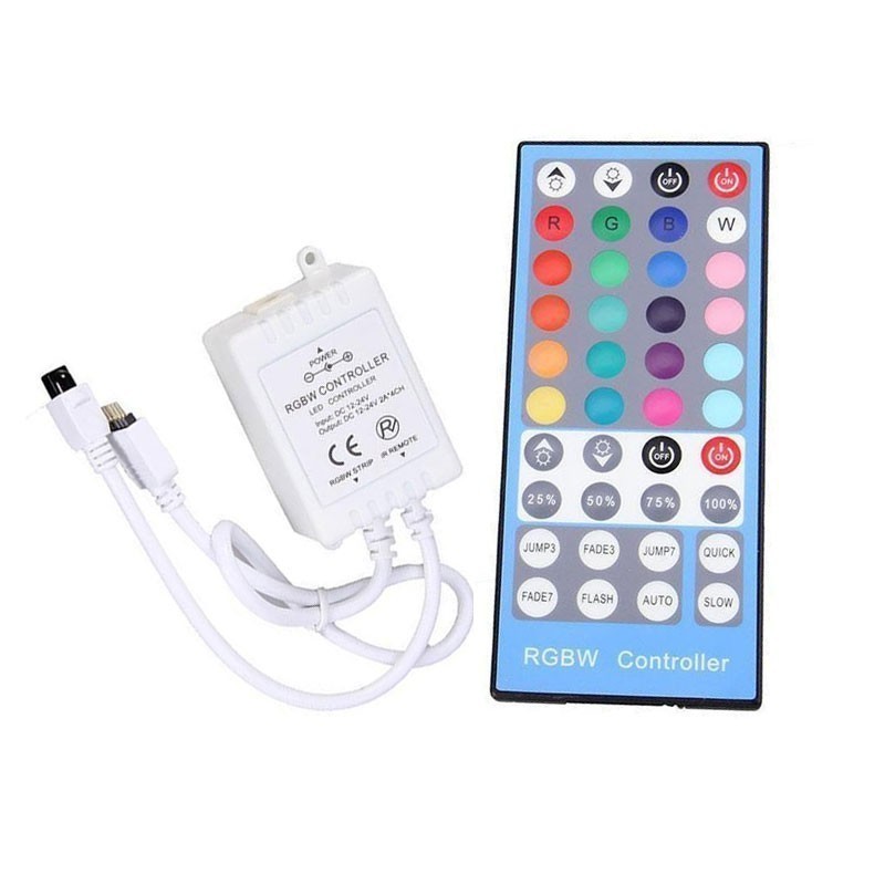 RGB+WW controller med fjernbetjening - Passer kun  til RGB+WW strip, 12V, infrarød, 96W
