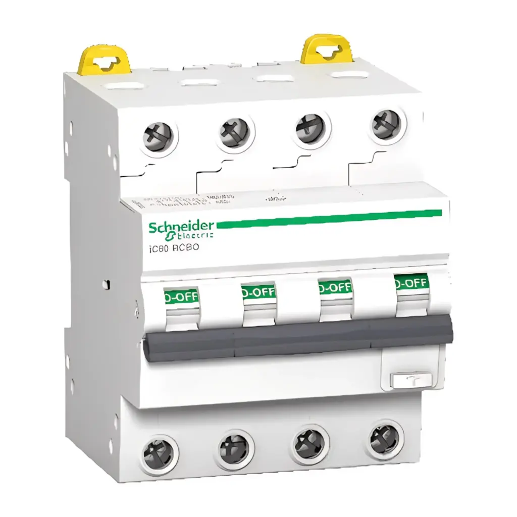 Acti9 iC60 kombiafbryder 4P, 16A, 415V, 30mA, 6kA,klasse A, B-karakteristik. Bredde 72 mm.