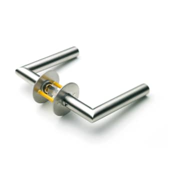 dørgreb g-form m/ros 40-65 l18 monteret massiv roset ø50x2mm