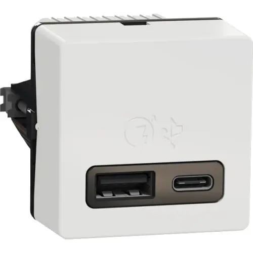 Fuga USB A+C hurtiglader, 3,4A, 1 modul, hvid