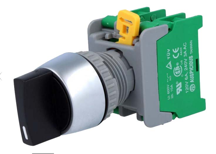 Drejeafbryderknotakt - 230V / 3A, NO x 2, Ø22mm, Sort (IP65)