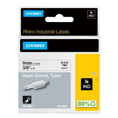 DYMO Rhino industri tape krympeflex sort på hvid 9mmx1,5m
