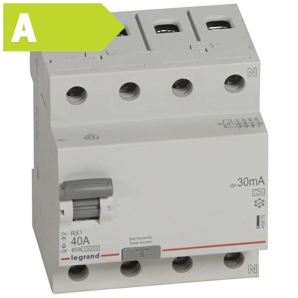 Fejlstrømsafbryder RX3 HPFI 40A 30mA, 4P, 4M, 10kA, type A