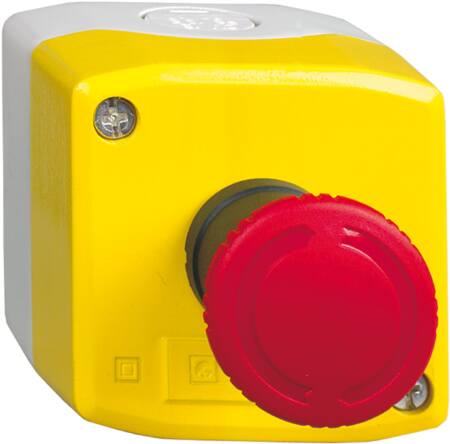 Trykknapbox gul m/rødt padetryk 1xNO/NC