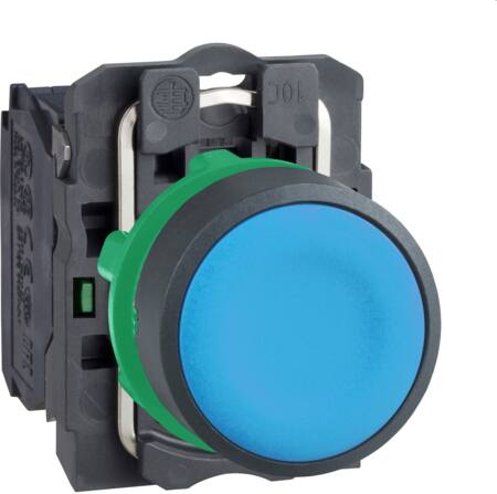Harmony trykknap komplet med fjeder-retur og plan trykflade i blå farve 1xNO XB5AA61