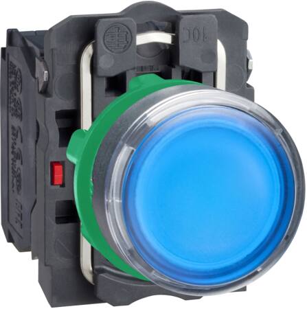 Harmony lampetryk komplet med LED og plan trykflade med fjeder-retur i blå farve 24VAC/DC forsyning