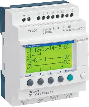 Zelio Logic SR2 Kompakt smart relæ / programmerbar controller 12 I/Os 24 V DC med LCD