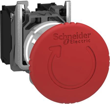 Harmony nødstop komplet med Ø40 mm paddehoved i rød farve med tryk/drej funktion og 1xNO+1xNC XB4BS8