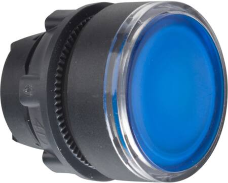 Harmony lampetrykshoved i plast for LED med fjeder-retur og plan trykflade i blå farve