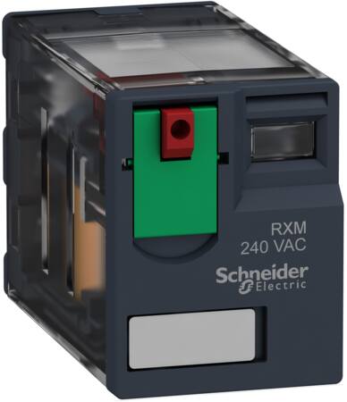 RXM stikbensrelæ med testknap og 4 C/O kontakter på 6A og 230 VAC forsyning