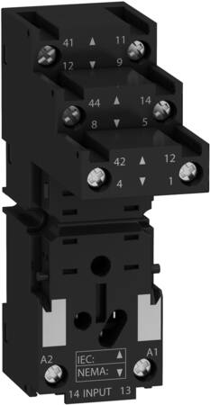 Relæsokkel for RXM stikbensrelæer med 2 kontakter og separate terminaler for effekt og forsyning