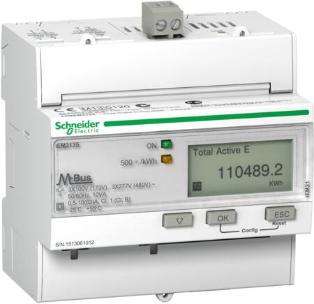 Acti9 3 faset Kilowatt-time måler MBUS til montering på DIN skinne IEM3135