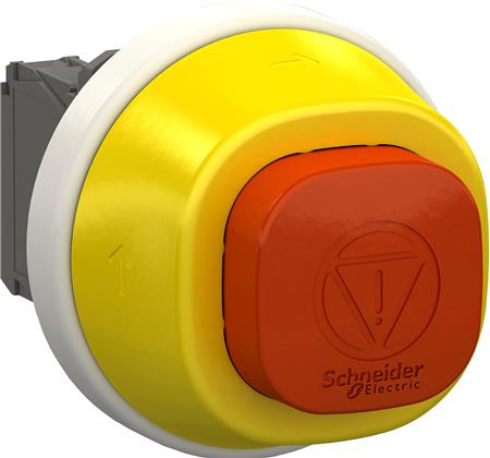 Harmony nødstop komplet med firkantet hoved og LED med 2 farver (rød/hvid) 2xNC+1xNO 24V