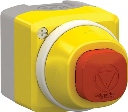 Nødstopkasse komplet med firkantet nødstop og LED med 2 farver (rød/hvid) 2xNC + 1xNO 24V