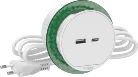 Bord stikk. enkelt m/USB A/C hvid