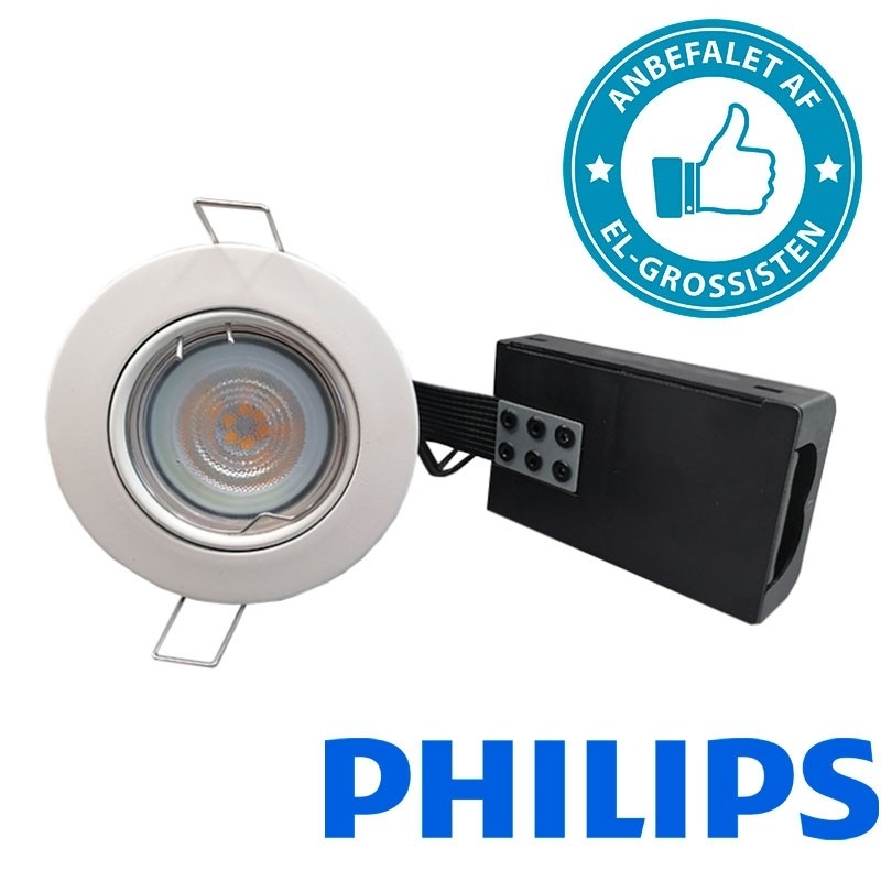 Pro indbygningsspot m 4W Philips dæmpbar LED pære 3000K - Mat hvid