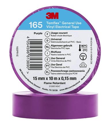 3MTM TemflexTM el vinyltape 165 Violet 15 mm x 10 m 100 rl/pk