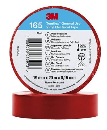 3MTM TemflexTM el vinyltape 165 Rød 19 mm x 20 m 100 rl/pk