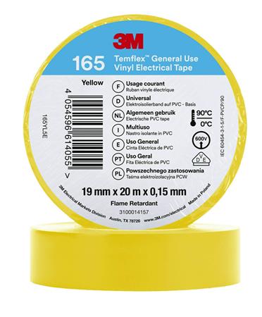 3MTM TemflexTM el vinyltape 165 Gul 19 mm x 20 m 100 rl/pk