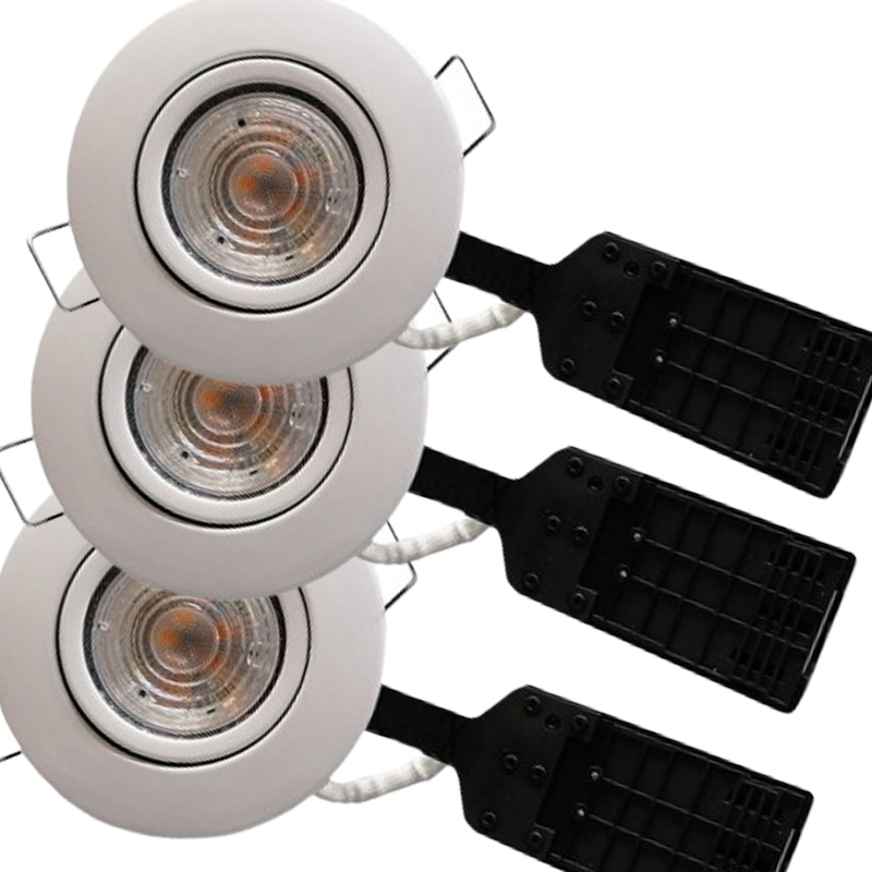 3-Pak - Pro indbygningsspot m. dæmpbar 4W LED pære -Mat hvid