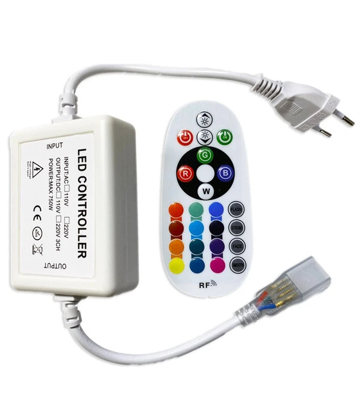 RGB kontroller med fjernbetjening - Inkl. endeprop, 230V, memory funktion, Radiostyret, maks. 50 m.