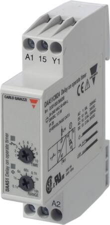 Tidsrelæ Forsinket indkobling Automatisk start 24 VDC & 24-240VAC/DC 1-polet 01s-100t