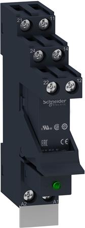 Zelio RSB stikbensrelæ i sokkel med diode og skilt 2 C/O kontakter på 8A og 24VDC forsyning