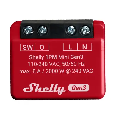 Shelly 1PM Mini (GEN 3) - WiFI relæ med effektmåling (230VAC)