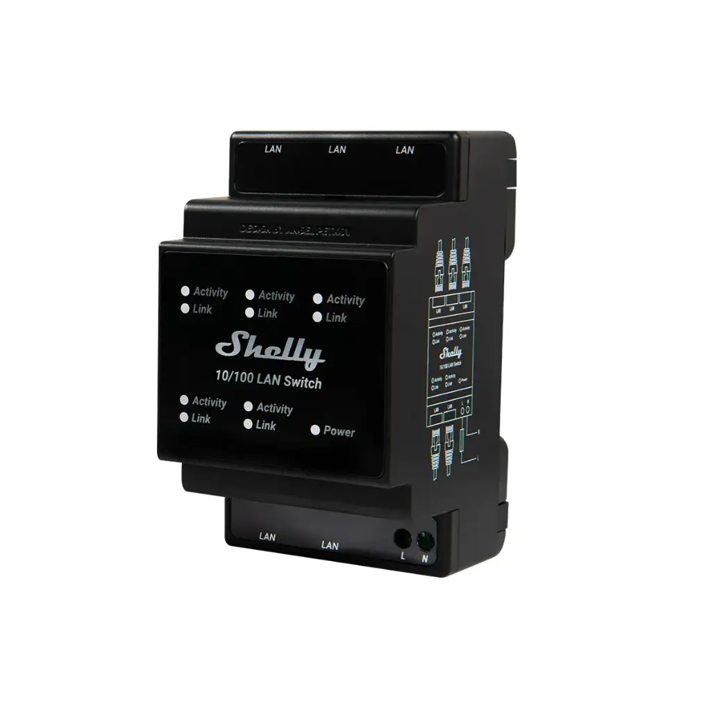 Shelly LAN Switch - DIN-skinne switch med 5xRJ45 porte
