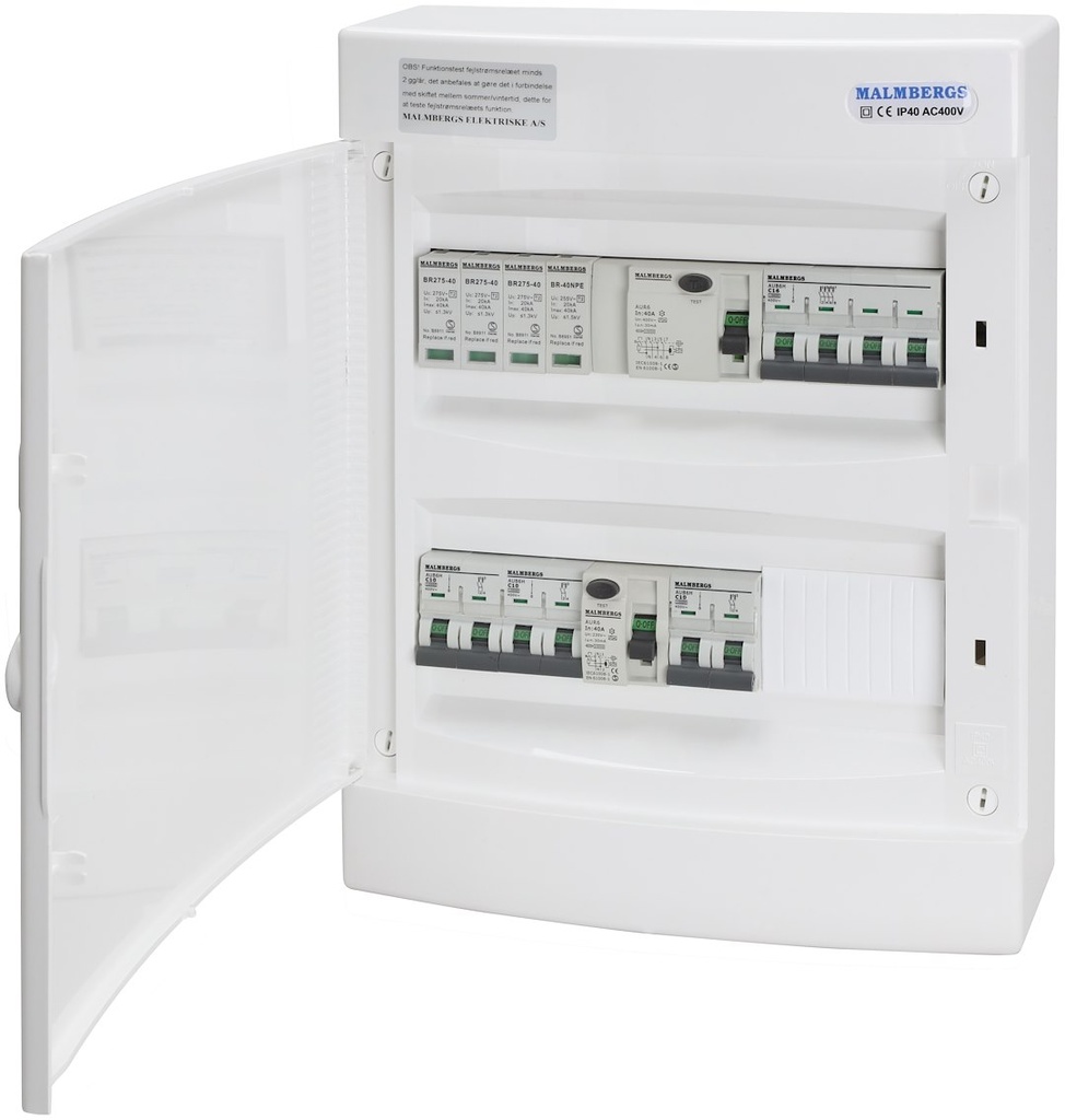 Færdigmonteret gruppetavle – 1x16A 3P+N + 3x10A 1P+N + Transient