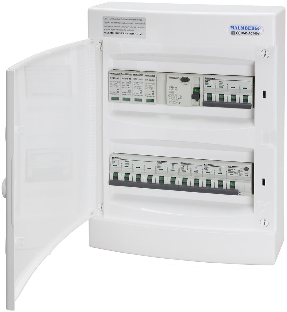 Færdigmonteret gruppetavle – 1x16A 3P+N + 1x10A 3P+N + 4x 10A 1P+N + Transient
