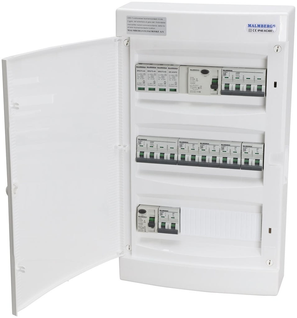 Færdigmonteret gruppetavle – 1x16A 3P+N + 1x10A 3P+N + 5x10A 1P+N + Transient