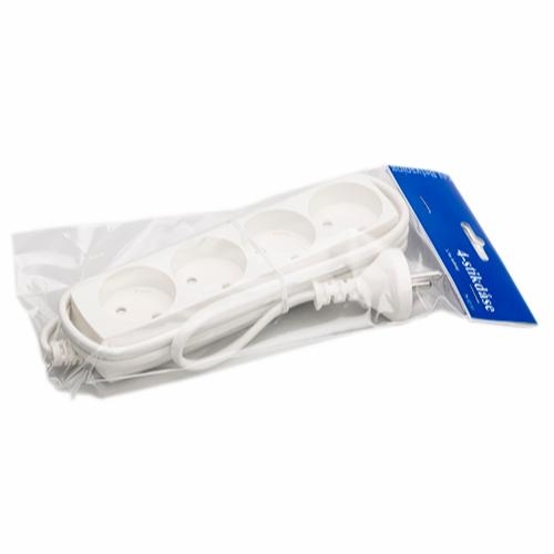 4-stikdåse m/1,5m led m/pillesikring hvid