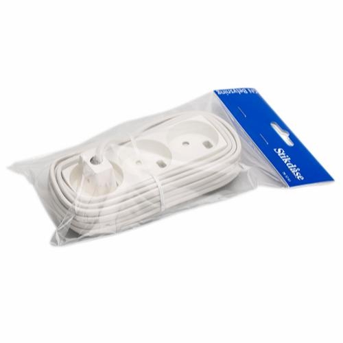 3-stikdåse m/5m ledning hvid