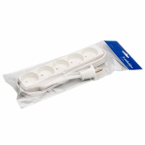 5-stikdåse m/1,5m led. m/pillesikring hvid
