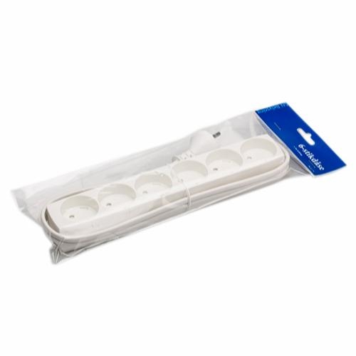 6-stikdåse m/1,5m led.m/pillesikring hvid