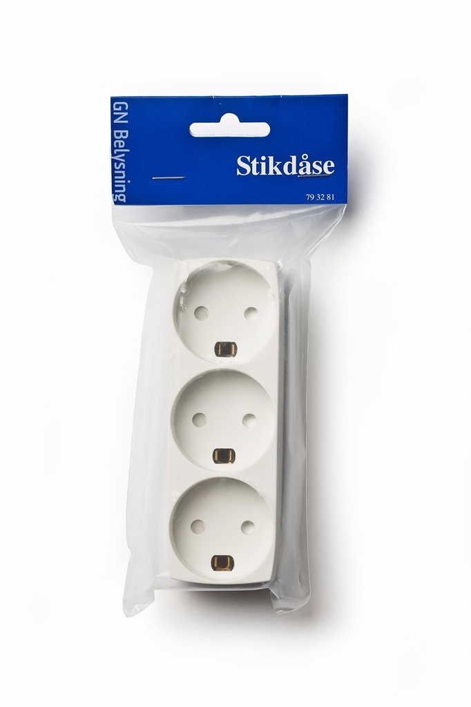 3-stikdåse m/jord hvid