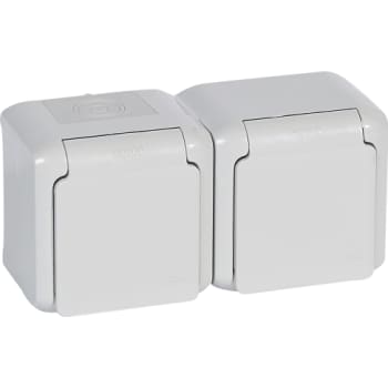 Forix Stikkontakt Schuko dobbelt, M/J, 16A, grå, IP44
