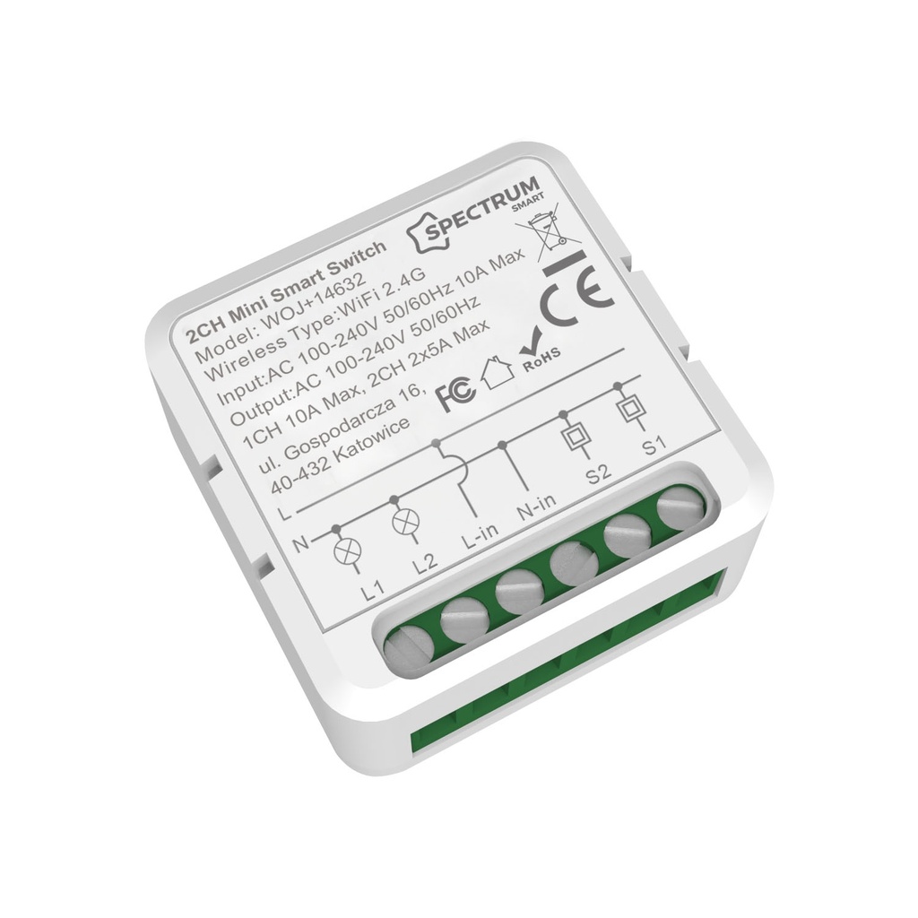 MINI SMART SWITCH DUAL-ZONE 5A/10A WI-FI/BLUETOOTH