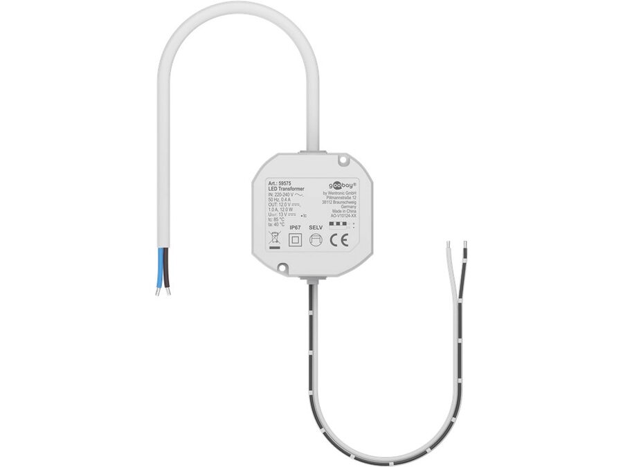 LED strømforsyning - 240Vac til 12Vdc/12W, kompakt