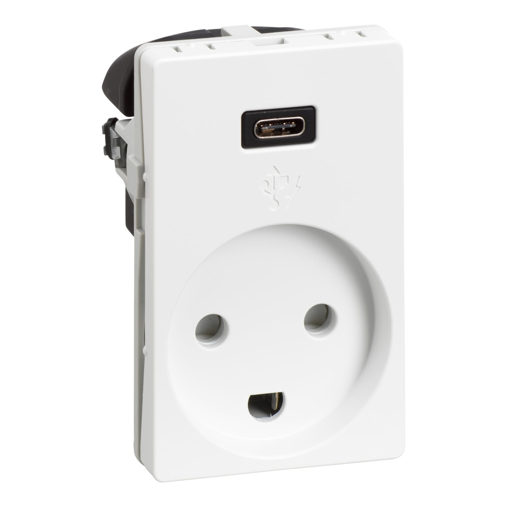 FUGA® stikkontakt - DK jord + USB-C ladestik, Hvid