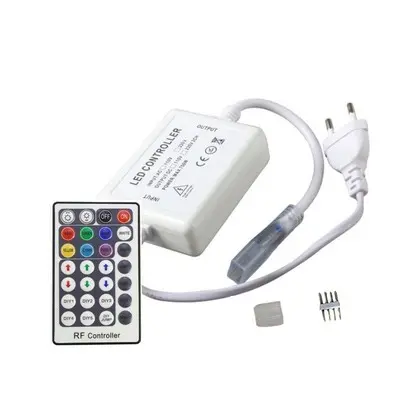 RGB 8x16 Neon flex kontroller med fjernbetjening - Inkl. endeprop, 230V, memory funktion, radiostyret, 50m rækkevidde