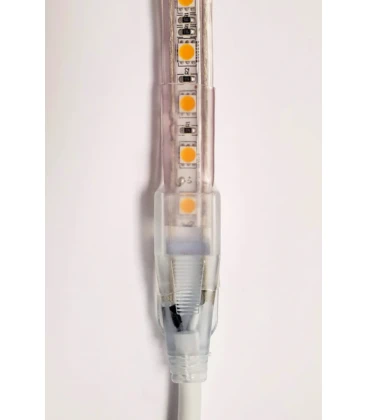 Samling og tætning af 230V strip/neonflex - Med silikone og krympeflex (stik og endestykke)