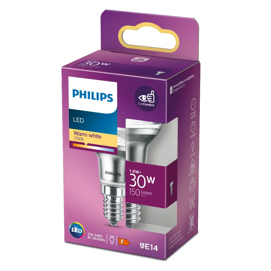 PHILIPS LED 1,8W (30W) E14 2700K 190lm 36°