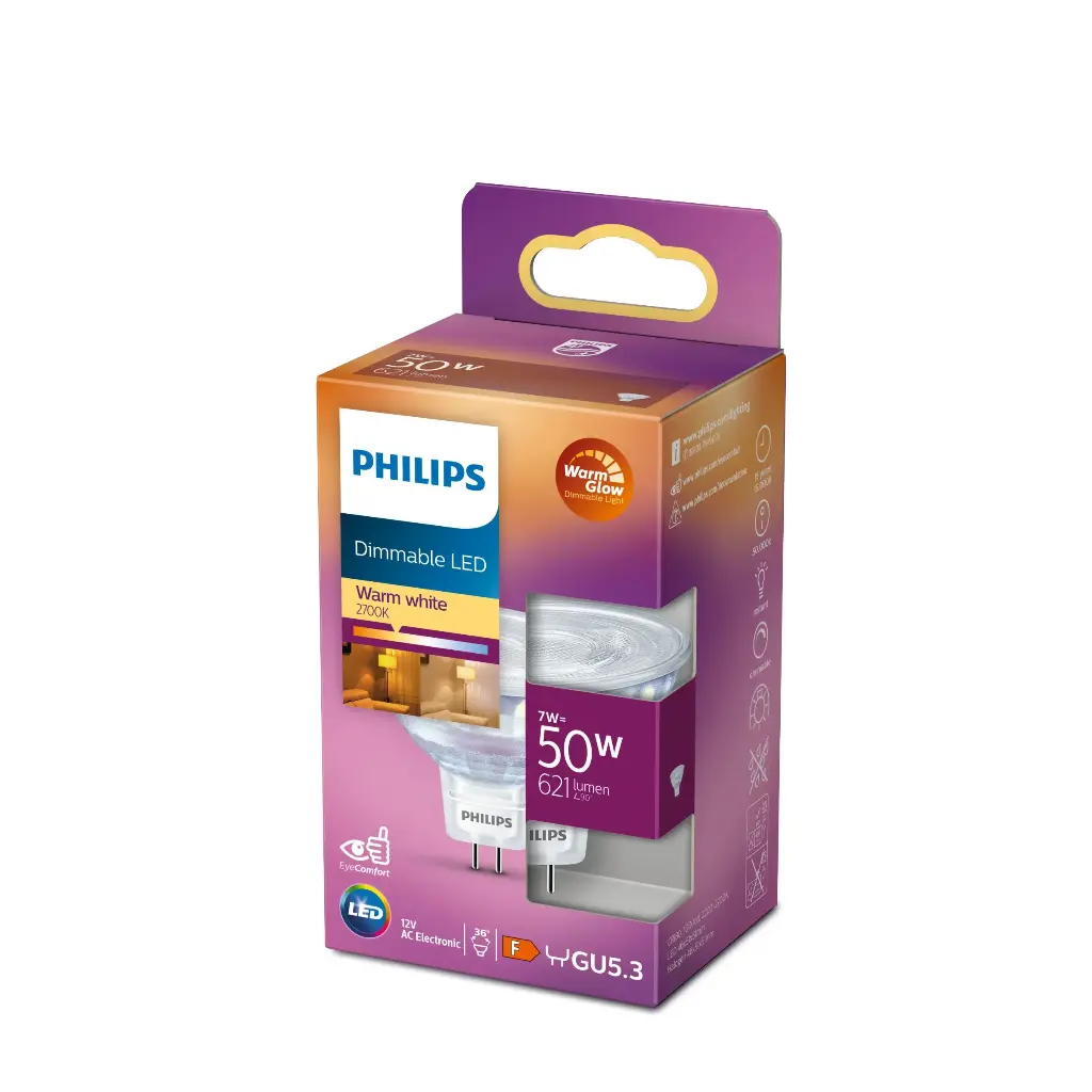PHILIPS LED DIM 7W (50W) GU5,3/MR16 2200-2700K 700lm