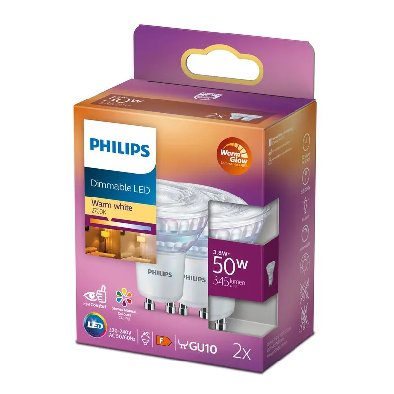 Philips LED DIM 3,8W (50W) GU10 2200-2700K 345lm 2-pak