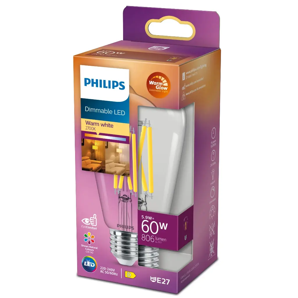 Philips LED DIM 5,9W (60W) E27 2200-2700K 806lm Nav