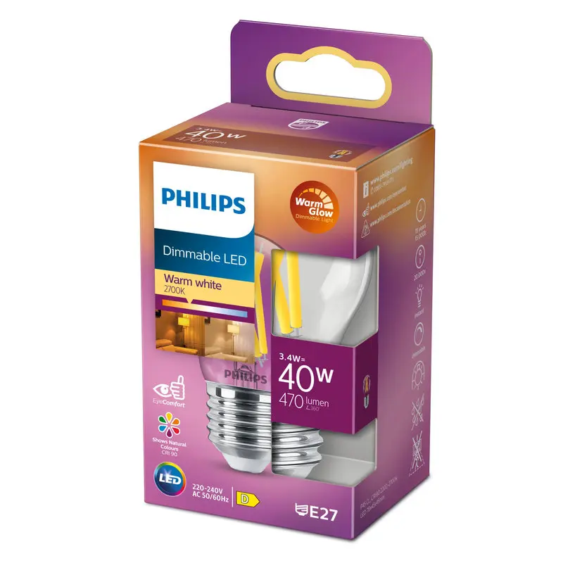 Philips LED DIM 3,4W (40W) E27 2200-2700K 470lm Krone