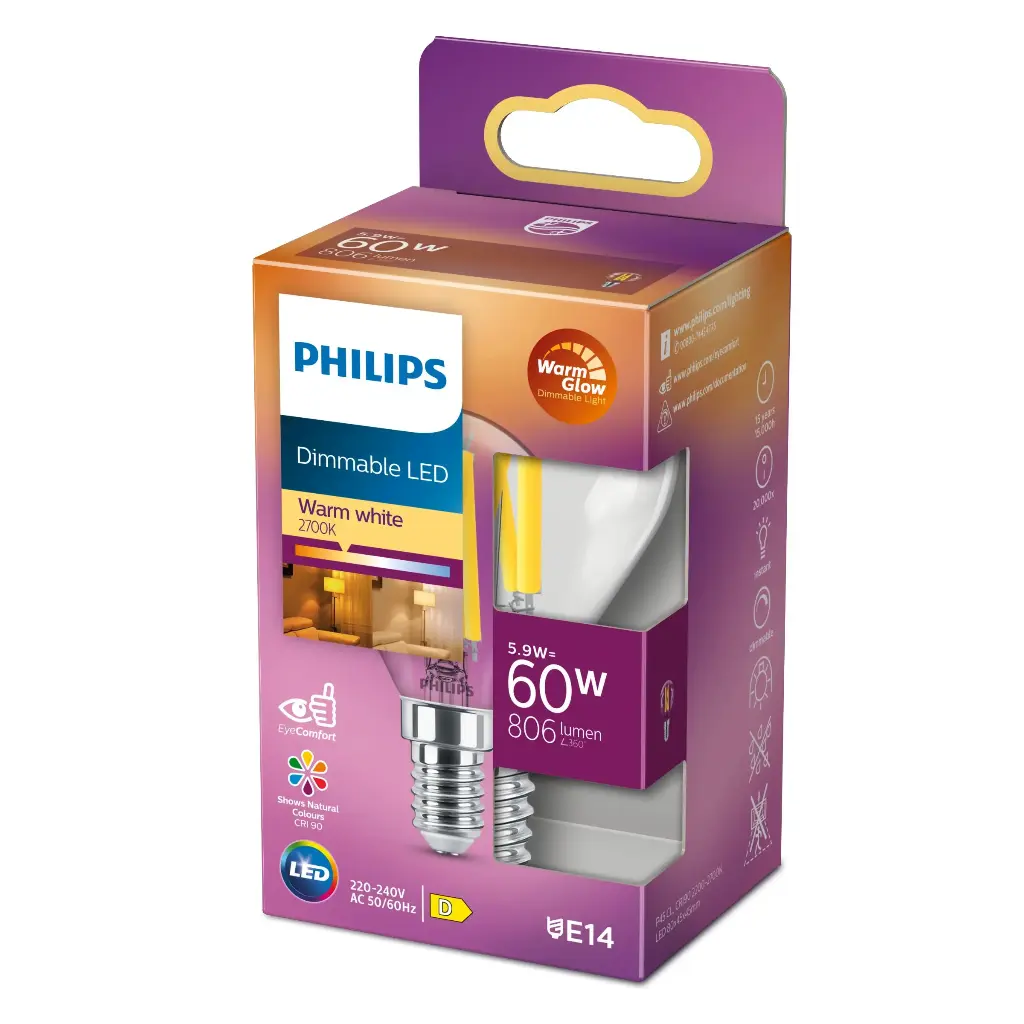 Philips LED DIM 5,9W (60W) E14 2200-2700K 806lm