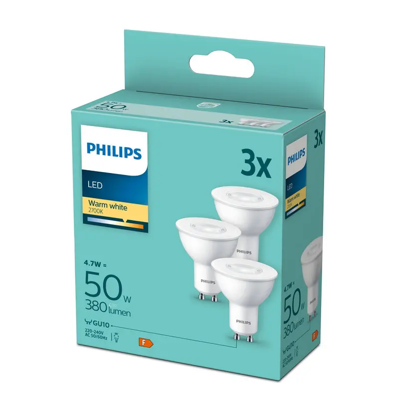 Philips LED 4,7W (50W) GU10 2700K 380lm 3-pak